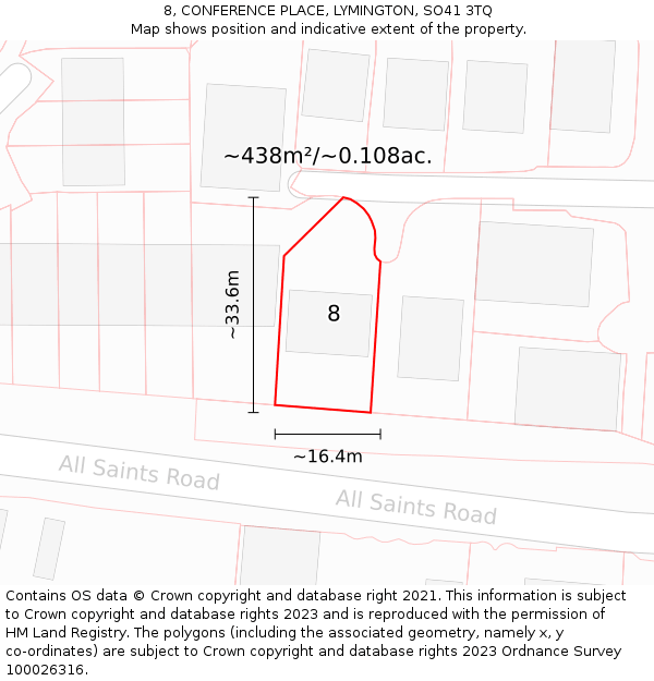 8, CONFERENCE PLACE, LYMINGTON, SO41 3TQ: Plot and title map