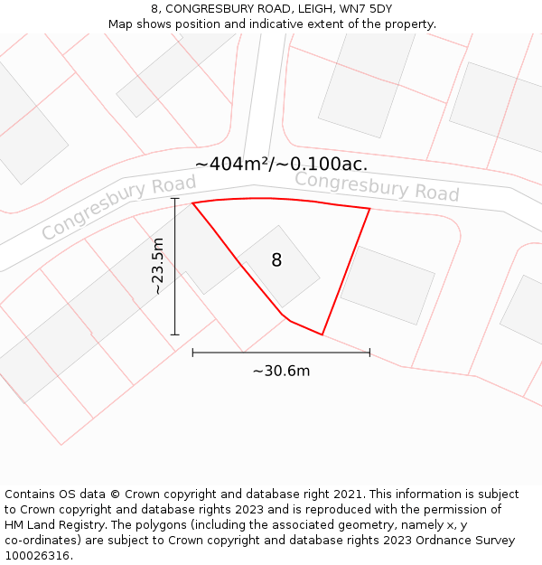 8, CONGRESBURY ROAD, LEIGH, WN7 5DY: Plot and title map