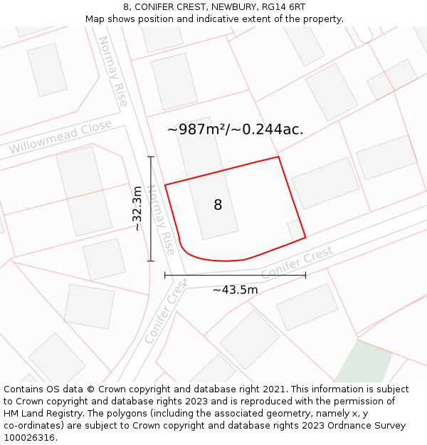 8, CONIFER CREST, NEWBURY, RG14 6RT: Plot and title map