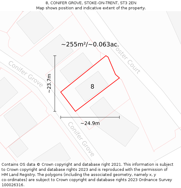 8, CONIFER GROVE, STOKE-ON-TRENT, ST3 2EN: Plot and title map