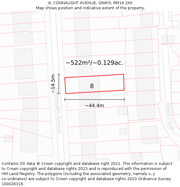 8, CONNAUGHT AVENUE, GRAYS, RM16 2XX: Plot and title map