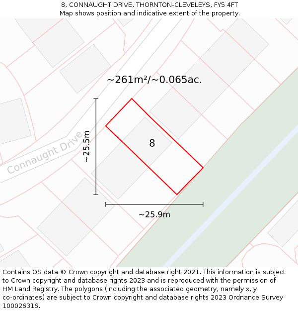 8, CONNAUGHT DRIVE, THORNTON-CLEVELEYS, FY5 4FT: Plot and title map