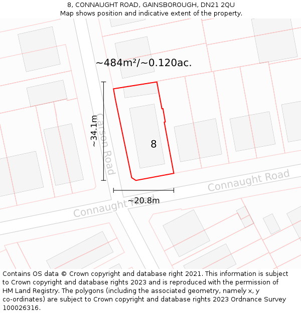 8, CONNAUGHT ROAD, GAINSBOROUGH, DN21 2QU: Plot and title map