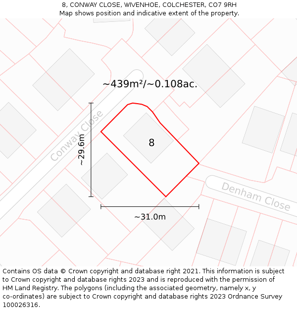 8, CONWAY CLOSE, WIVENHOE, COLCHESTER, CO7 9RH: Plot and title map