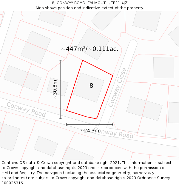 8, CONWAY ROAD, FALMOUTH, TR11 4JZ: Plot and title map