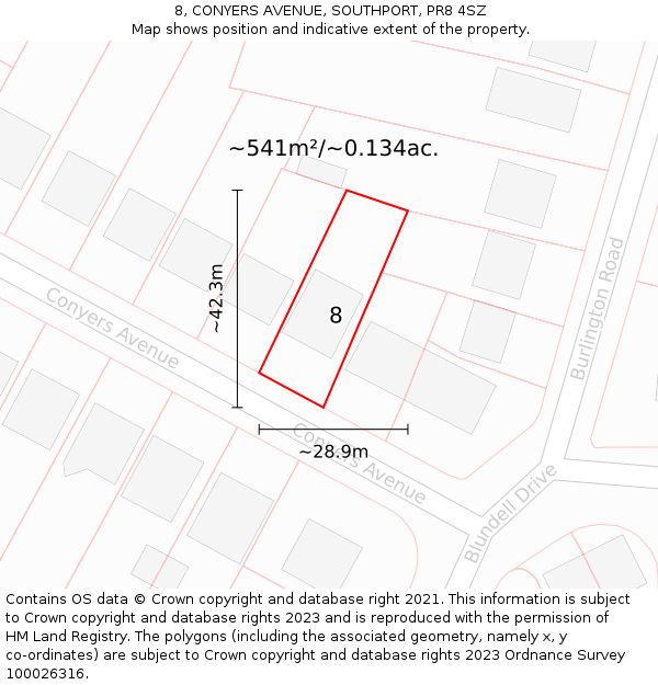 8, CONYERS AVENUE, SOUTHPORT, PR8 4SZ: Plot and title map