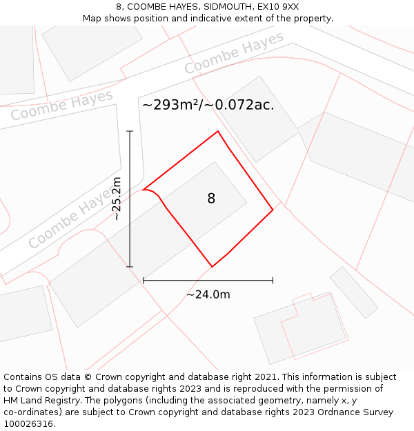 8, COOMBE HAYES, SIDMOUTH, EX10 9XX: Plot and title map