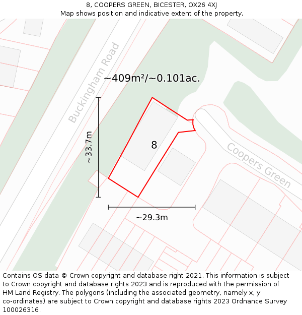 8, COOPERS GREEN, BICESTER, OX26 4XJ: Plot and title map