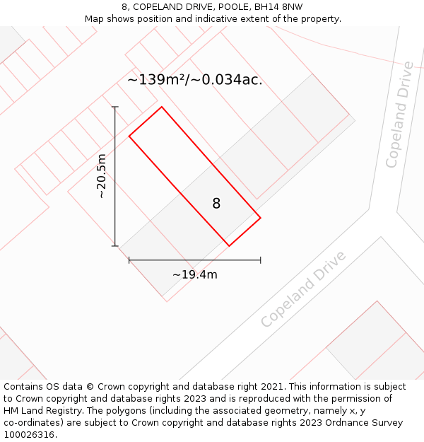 8, COPELAND DRIVE, POOLE, BH14 8NW: Plot and title map