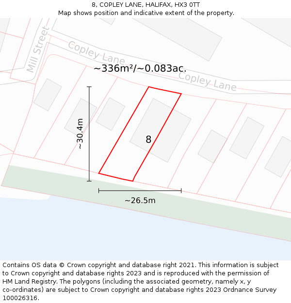 8, COPLEY LANE, HALIFAX, HX3 0TT: Plot and title map