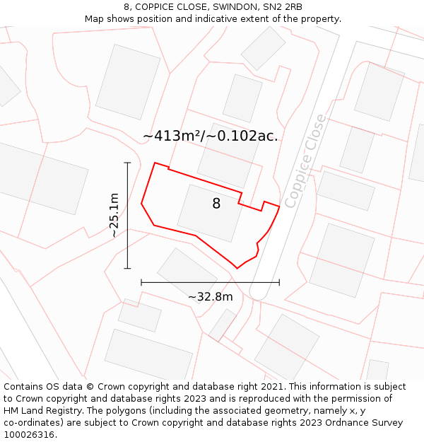 8, COPPICE CLOSE, SWINDON, SN2 2RB: Plot and title map