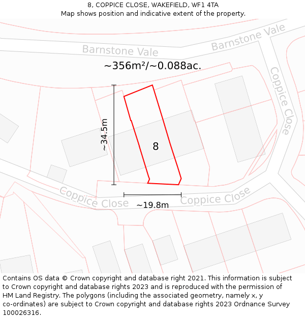 8, COPPICE CLOSE, WAKEFIELD, WF1 4TA: Plot and title map