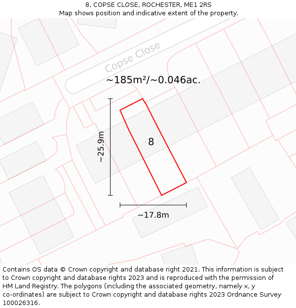 8, COPSE CLOSE, ROCHESTER, ME1 2RS: Plot and title map