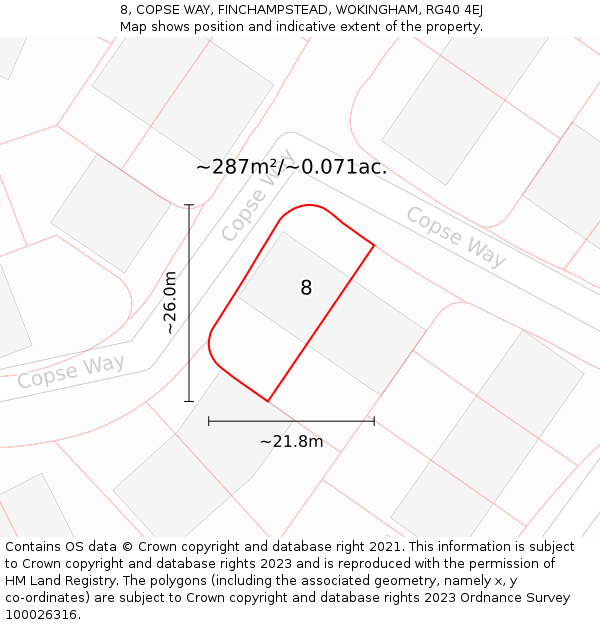 8, COPSE WAY, FINCHAMPSTEAD, WOKINGHAM, RG40 4EJ: Plot and title map