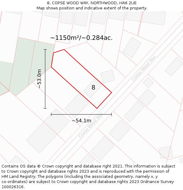 8, COPSE WOOD WAY, NORTHWOOD, HA6 2UE: Plot and title map