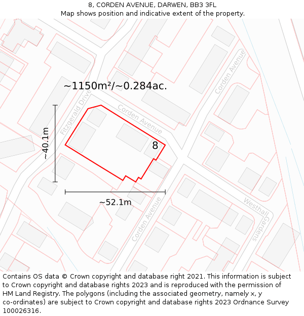 8, CORDEN AVENUE, DARWEN, BB3 3FL: Plot and title map