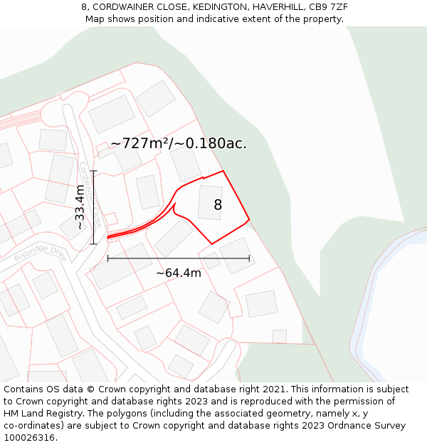 8, CORDWAINER CLOSE, KEDINGTON, HAVERHILL, CB9 7ZF: Plot and title map