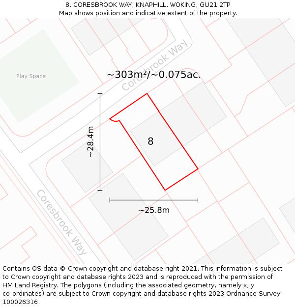 8, CORESBROOK WAY, KNAPHILL, WOKING, GU21 2TP: Plot and title map