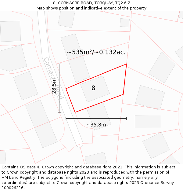 8, CORNACRE ROAD, TORQUAY, TQ2 6JZ: Plot and title map