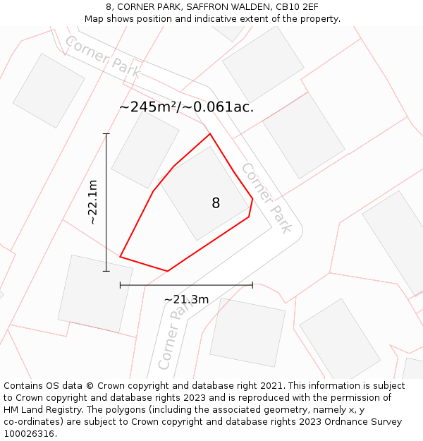 8, CORNER PARK, SAFFRON WALDEN, CB10 2EF: Plot and title map