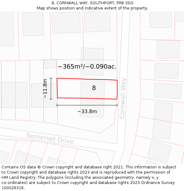 8, CORNWALL WAY, SOUTHPORT, PR8 3SG: Plot and title map