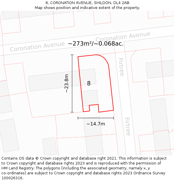 8, CORONATION AVENUE, SHILDON, DL4 2AB: Plot and title map