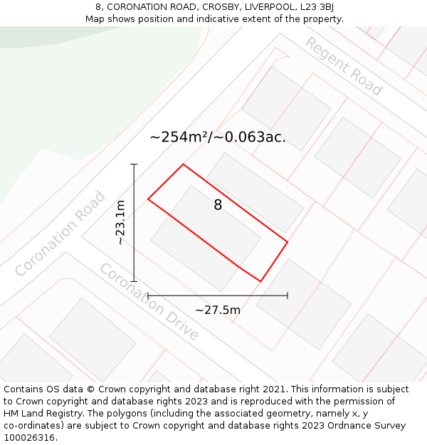 8, CORONATION ROAD, CROSBY, LIVERPOOL, L23 3BJ: Plot and title map