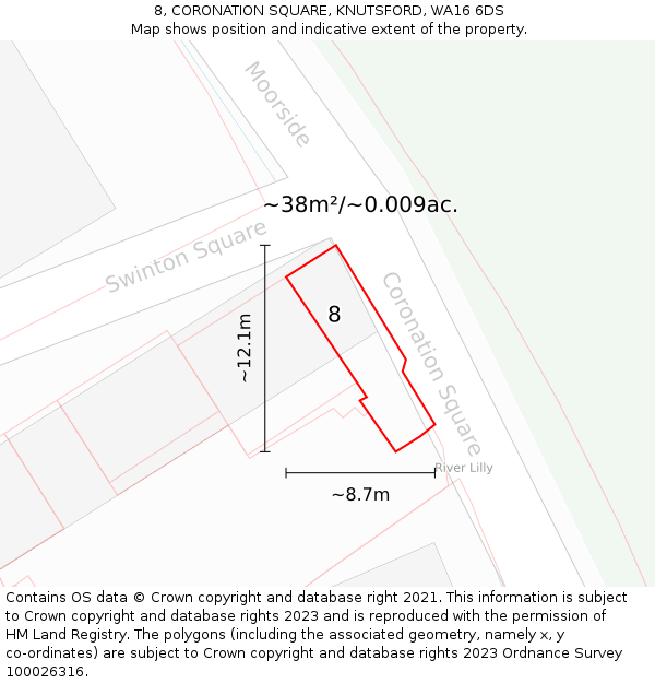 8, CORONATION SQUARE, KNUTSFORD, WA16 6DS: Plot and title map