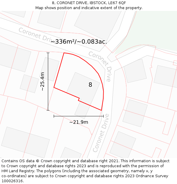 8, CORONET DRIVE, IBSTOCK, LE67 6QF: Plot and title map
