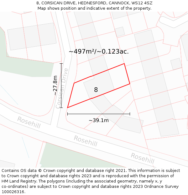 8, CORSICAN DRIVE, HEDNESFORD, CANNOCK, WS12 4SZ: Plot and title map