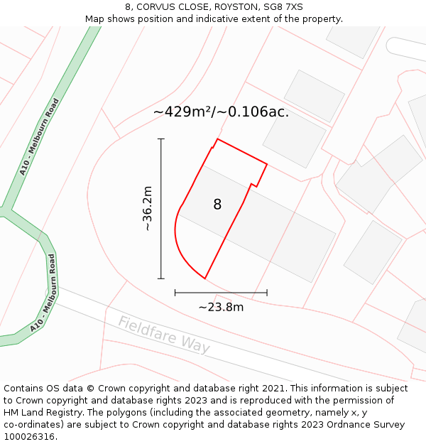 8, CORVUS CLOSE, ROYSTON, SG8 7XS: Plot and title map