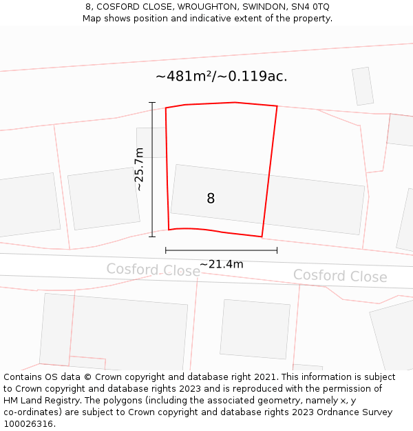 8, COSFORD CLOSE, WROUGHTON, SWINDON, SN4 0TQ: Plot and title map