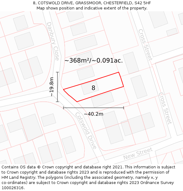 8, COTSWOLD DRIVE, GRASSMOOR, CHESTERFIELD, S42 5HF: Plot and title map