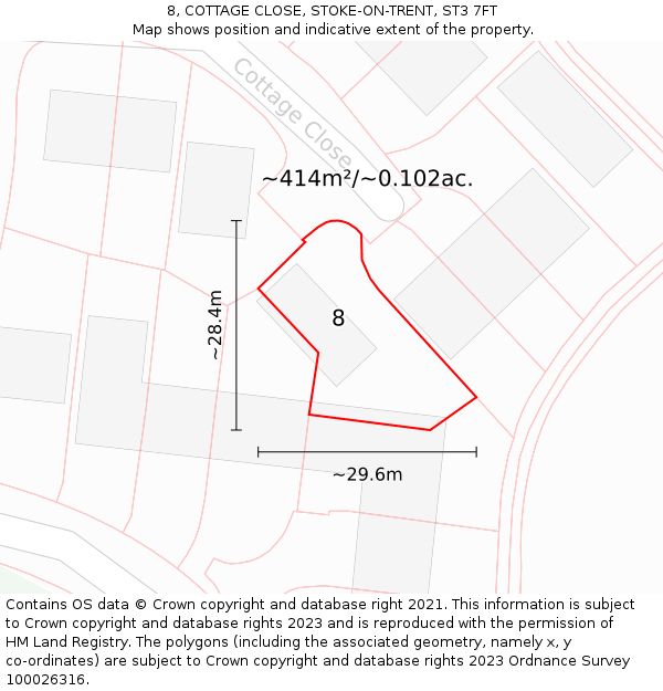 8, COTTAGE CLOSE, STOKE-ON-TRENT, ST3 7FT: Plot and title map