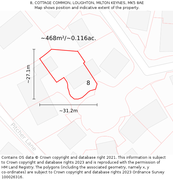 8, COTTAGE COMMON, LOUGHTON, MILTON KEYNES, MK5 8AE: Plot and title map