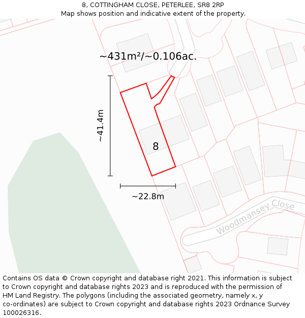 8, COTTINGHAM CLOSE, PETERLEE, SR8 2RP: Plot and title map