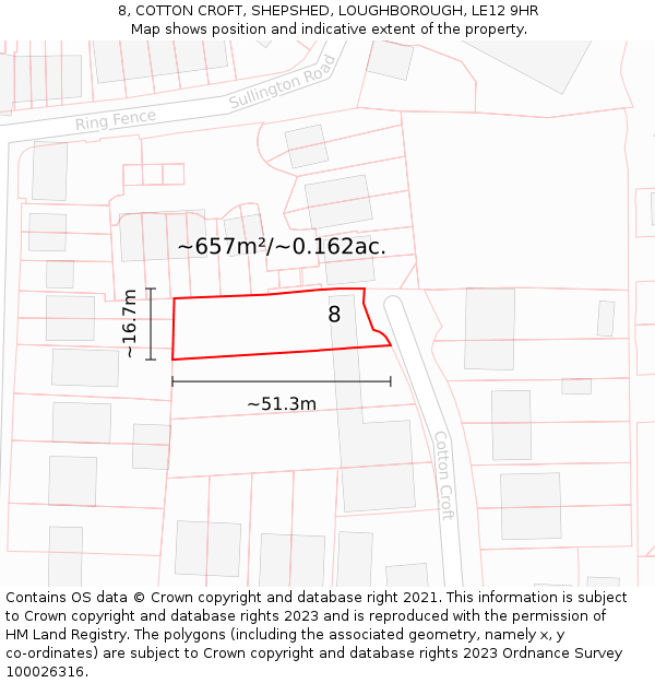 8, COTTON CROFT, SHEPSHED, LOUGHBOROUGH, LE12 9HR: Plot and title map