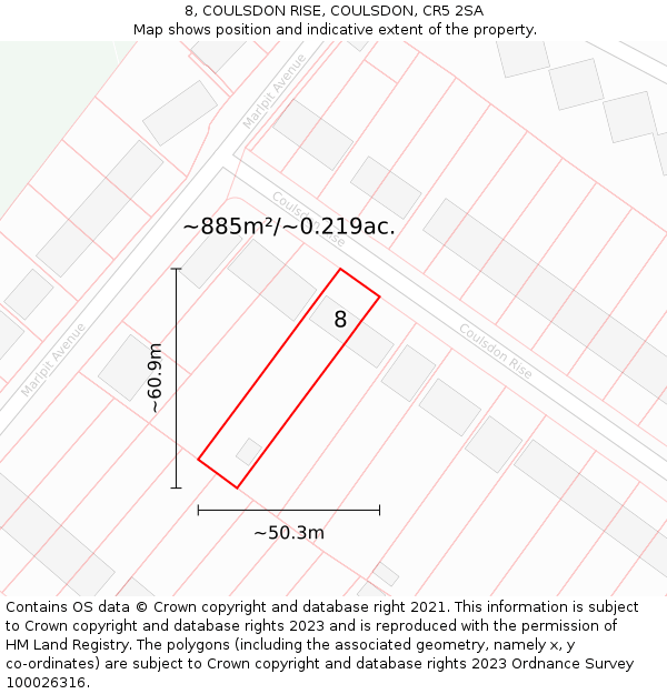 8, COULSDON RISE, COULSDON, CR5 2SA: Plot and title map