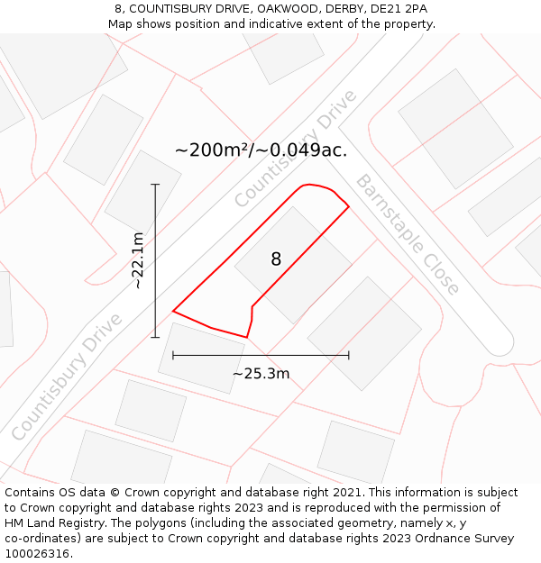 8, COUNTISBURY DRIVE, OAKWOOD, DERBY, DE21 2PA: Plot and title map