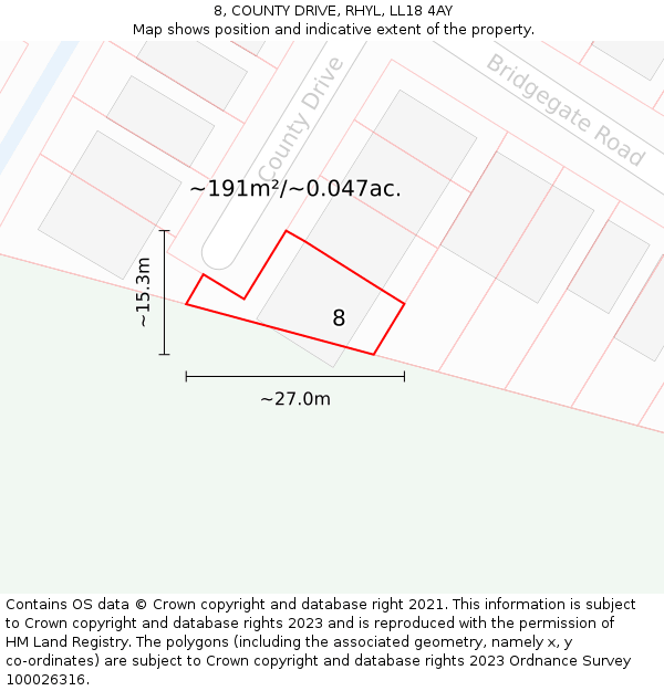 8, COUNTY DRIVE, RHYL, LL18 4AY: Plot and title map