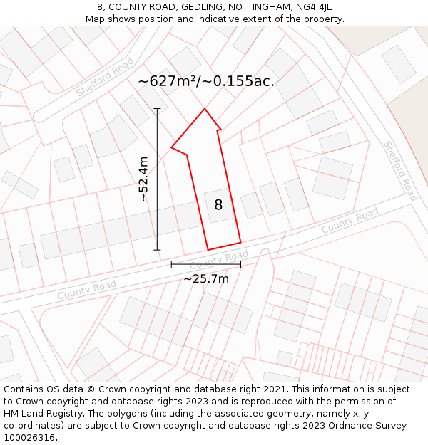 8, COUNTY ROAD, GEDLING, NOTTINGHAM, NG4 4JL: Plot and title map