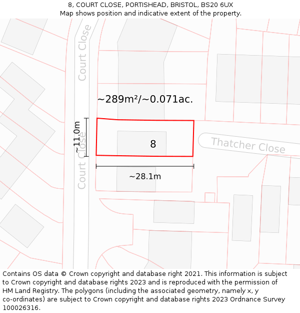 8, COURT CLOSE, PORTISHEAD, BRISTOL, BS20 6UX: Plot and title map