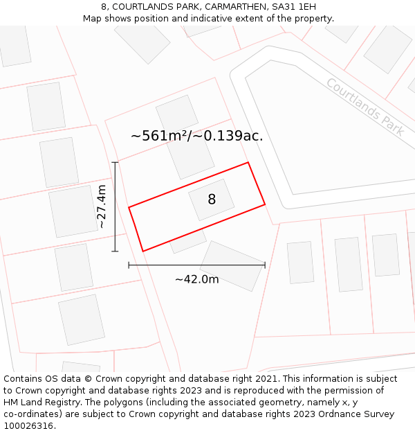 8, COURTLANDS PARK, CARMARTHEN, SA31 1EH: Plot and title map