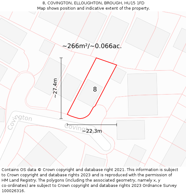 8, COVINGTON, ELLOUGHTON, BROUGH, HU15 1FD: Plot and title map