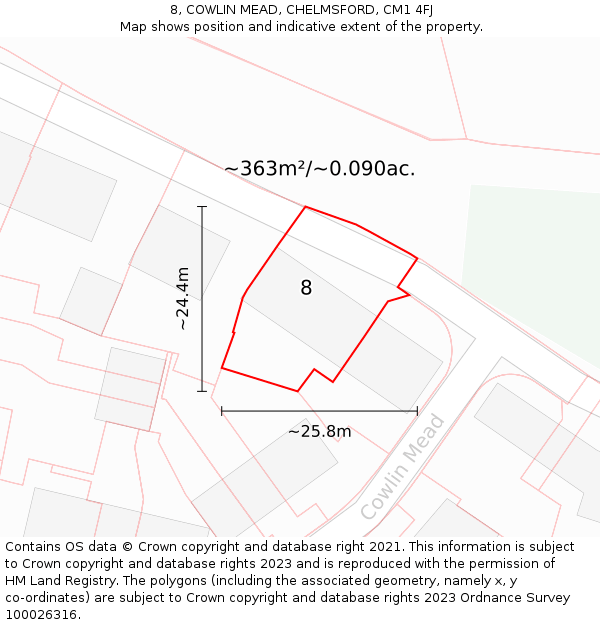 8, COWLIN MEAD, CHELMSFORD, CM1 4FJ: Plot and title map