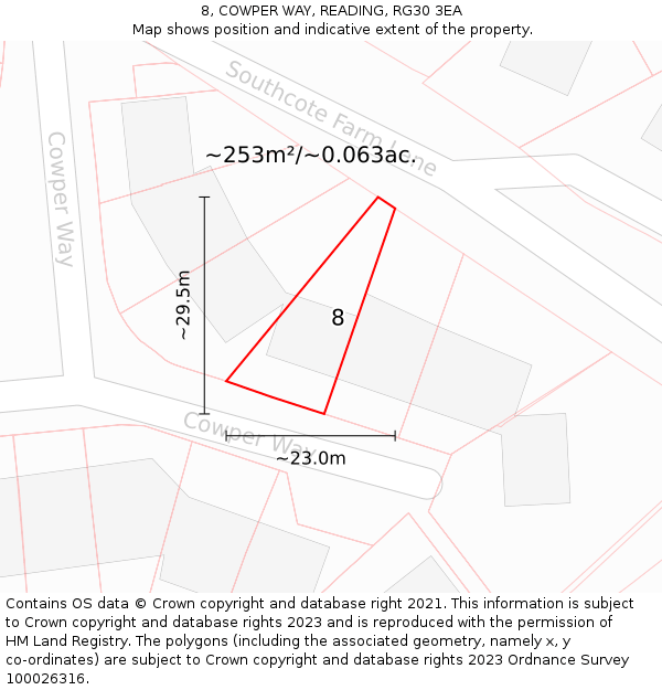 8, COWPER WAY, READING, RG30 3EA: Plot and title map