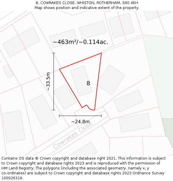 8, COWRAKES CLOSE, WHISTON, ROTHERHAM, S60 4EH: Plot and title map