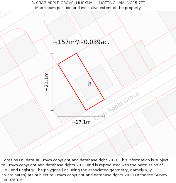 8, CRAB APPLE GROVE, HUCKNALL, NOTTINGHAM, NG15 7ET: Plot and title map