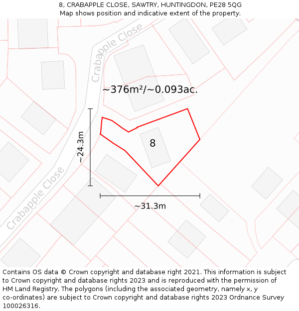 8, CRABAPPLE CLOSE, SAWTRY, HUNTINGDON, PE28 5QG: Plot and title map