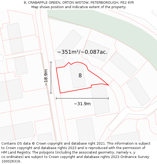 8, CRABAPPLE GREEN, ORTON WISTOW, PETERBOROUGH, PE2 6YR: Plot and title map